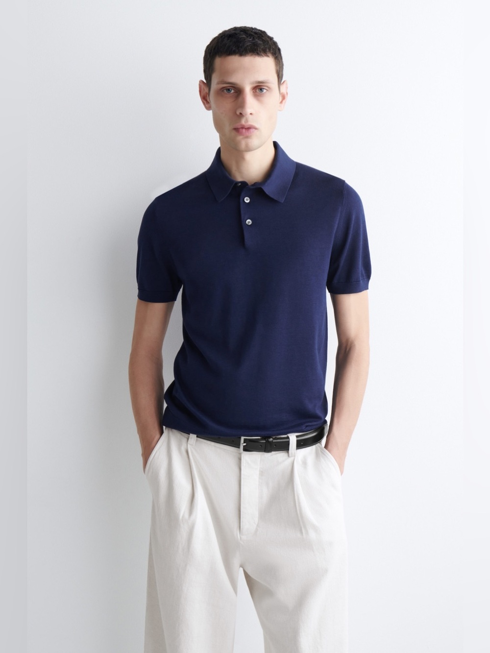 COS Men's Navy Blue Short-Sleeve Polo PR30-102